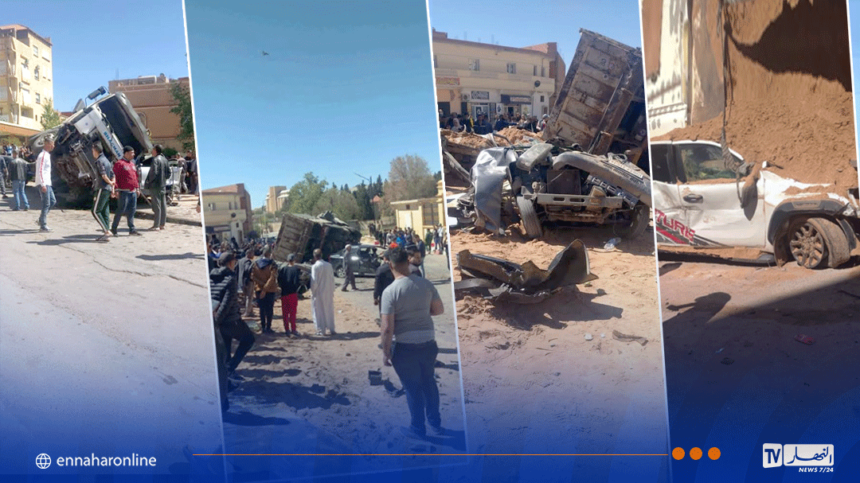 تيارت.. 21 جريحا في اصطدام تسلسلي بين شاحنتين و 13 سيارة بفرندة
