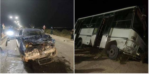 البيض.. 6 جرحى في اصطدام بين حافلة وسيارة
